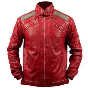 MJ Beat It Jacket | Red Leather Rockstar Style with Detachable Sleeves | Men's 80s Pop Star Halloween Costume | Zip Moto Coat